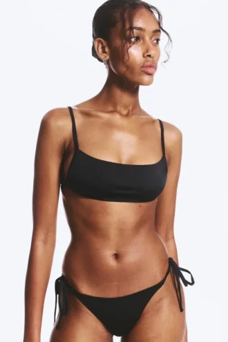 Square Neck Strappy Bikini Top – Black
