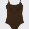 Square-Neck Swimsuit – Dark Brown Square-Neck Swimsuit – Dark Brown