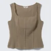 Square Neck Twill Corset Top – Dark Mole Square Neck Twill Corset Top – Dark Mole