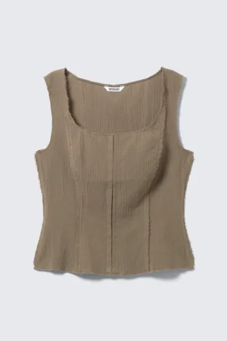 Square Neck Twill Corset Top – Dark Mole