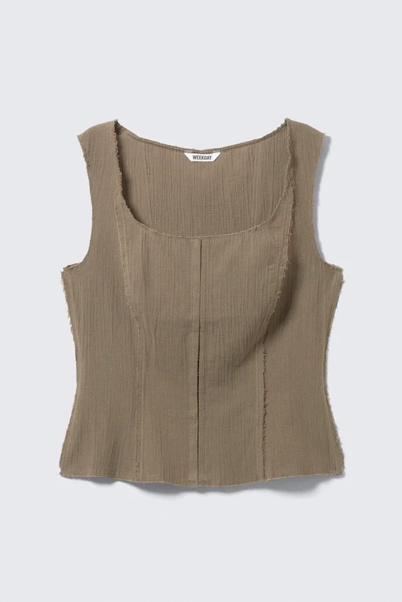 Square Neck Twill Corset Top – Dark Mole Square Neck Twill Corset Top – Dark Mole