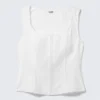 Square Neck Twill Corset Top – White Square Neck Twill Corset Top – White