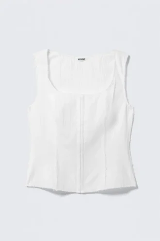 Square Neck Twill Corset Top – White
