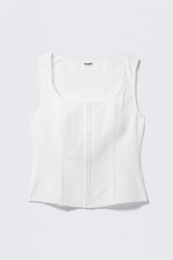 Square Neck Twill Corset Top – White Square Neck Twill Corset Top – White