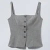 Square Neck Waistcoat Top – Checked Dark Mole Square Neck Waistcoat Top – Checked Dark Mole