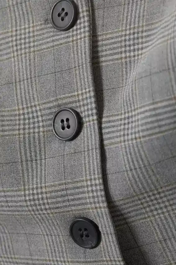 Square Neck Waistcoat Top – Checked Dark Mole Square Neck Waistcoat Top – Checked Dark Mole