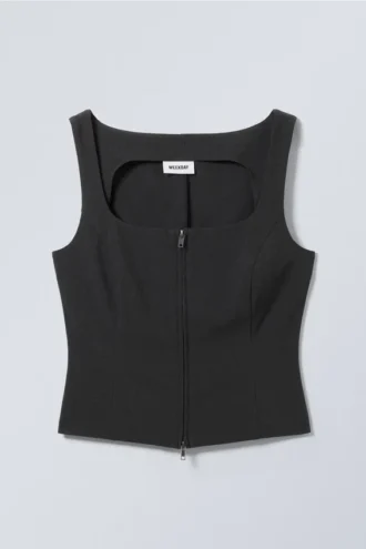 Square Neck Zip Top – Dark Grey