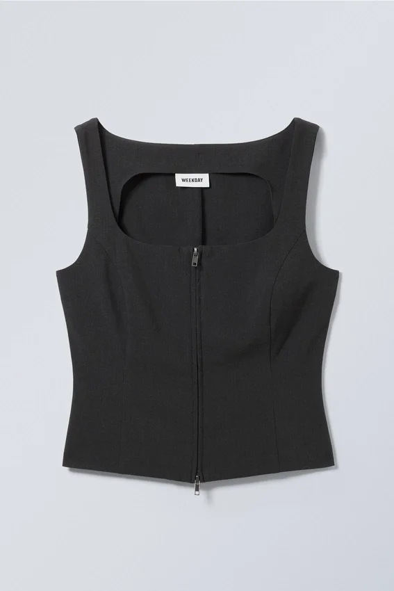 Square Neck Zip Top – Dark Grey Square Neck Zip Top – Dark Grey