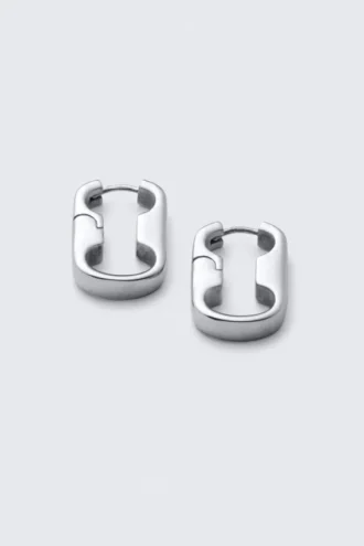 Stainless Steel Chain-Link Hoop Earrings – Silver