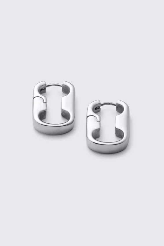 Stainless Steel Chain-Link Hoop Earrings – Silver Stainless Steel Chain-Link Hoop Earrings – Silver