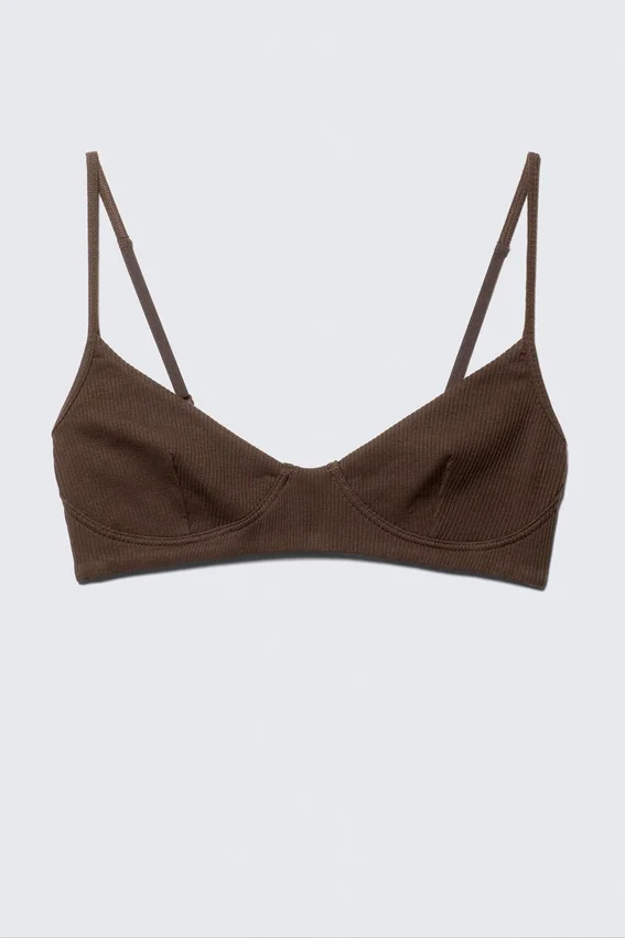 Stella Ribbed V-Neck Cotton Bra – Dark Brown Stella Ribbed V-Neck Cotton Bra – Dark Brown