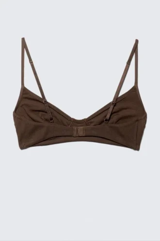 Stella Ribbed V-Neck Cotton Bra – Dark Brown