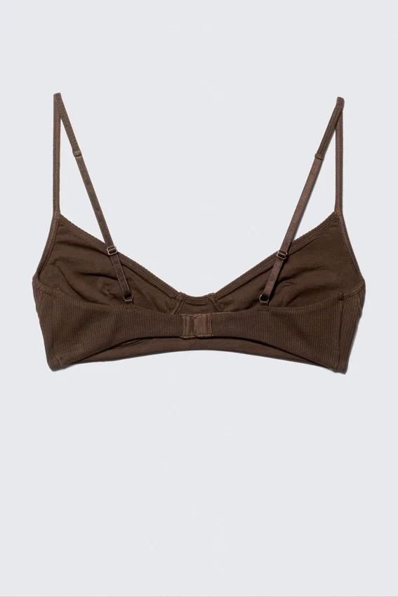 Stella Ribbed V-Neck Cotton Bra – Dark Brown Stella Ribbed V-Neck Cotton Bra – Dark Brown