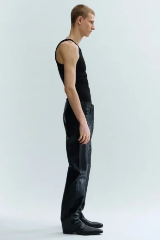 Straight Leg Leather Trousers – Black