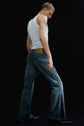 Straight Leg Zip Jeans – Mid Blue – Medium Blue