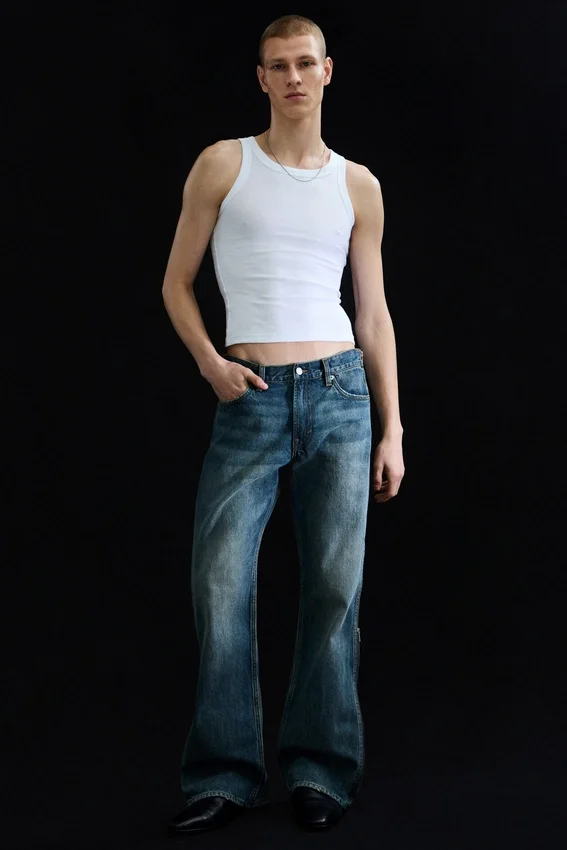 Straight Leg Zip Jeans – Mid Blue – Medium Blue Straight Leg Zip Jeans – Mid Blue – Medium Blue
