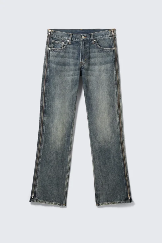 Straight Leg Zip Jeans – Mid Blue – Medium Blue Straight Leg Zip Jeans – Mid Blue – Medium Blue