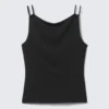 Strappy Boat-Neck Jersey Tank Top – Black Strappy Boat-Neck Jersey Tank Top – Black