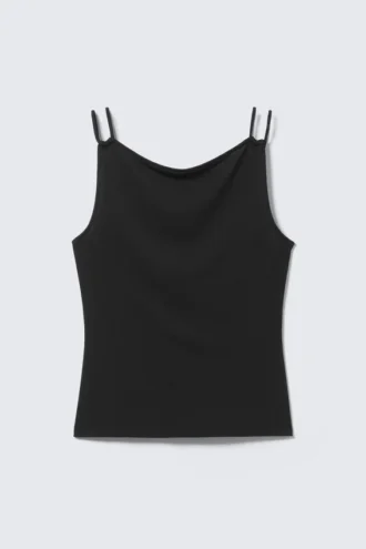 Strappy Boat-Neck Jersey Tank Top – Black