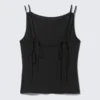 Strappy Boat-Neck Jersey Tank Top – Black Strappy Boat-Neck Jersey Tank Top – Black