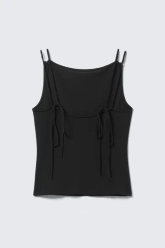 Strappy Boat-Neck Jersey Tank Top – Black