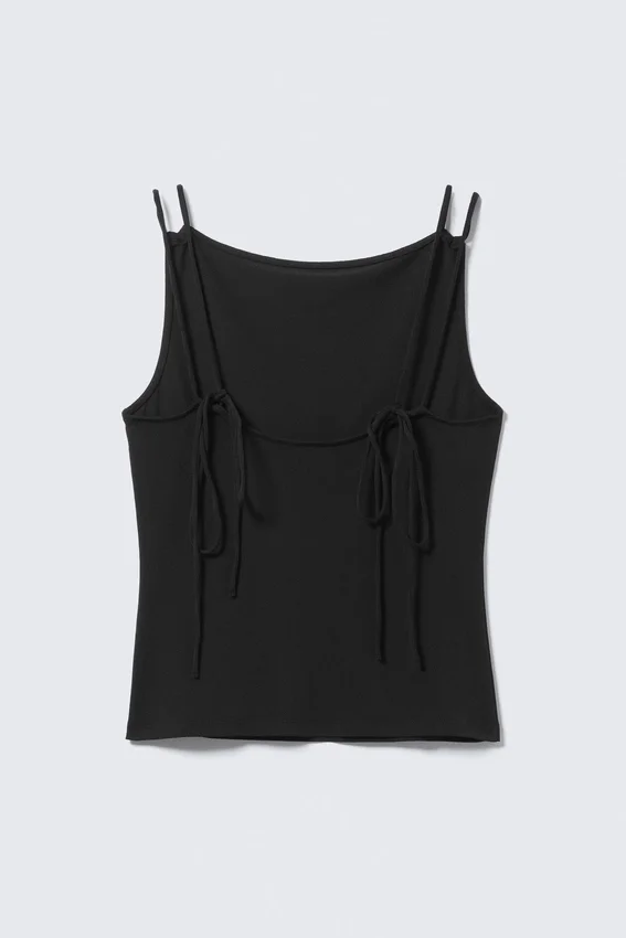 Strappy Boat-Neck Jersey Tank Top – Black Strappy Boat-Neck Jersey Tank Top – Black