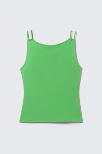 Strappy Boat-Neck Jersey Tank Top – Bright Green