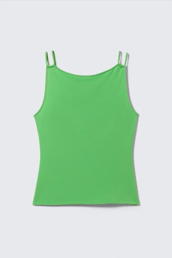 Strappy Boat-Neck Jersey Tank Top – Bright Green Strappy Boat-Neck Jersey Tank Top – Bright Green