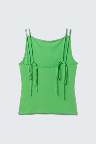 Strappy Boat-Neck Jersey Tank Top – Bright Green