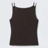 Strappy Boat-Neck Jersey Tank Top – Dark Brown Strappy Boat-Neck Jersey Tank Top – Dark Brown