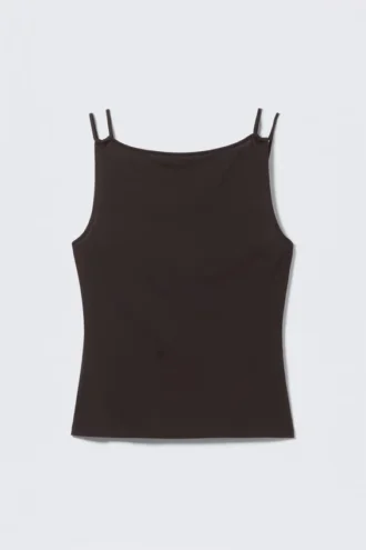 Strappy Boat-Neck Jersey Tank Top – Dark Brown