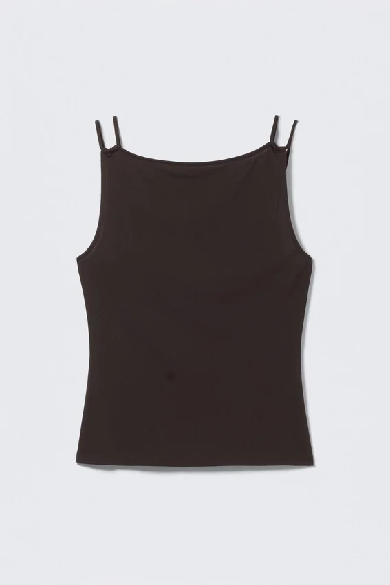 Strappy Boat-Neck Jersey Tank Top – Dark Brown Strappy Boat-Neck Jersey Tank Top – Dark Brown