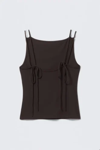 Strappy Boat-Neck Jersey Tank Top – Dark Brown