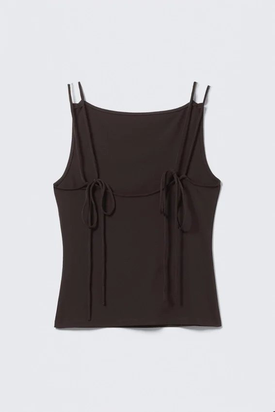Strappy Boat-Neck Jersey Tank Top – Dark Brown Strappy Boat-Neck Jersey Tank Top – Dark Brown