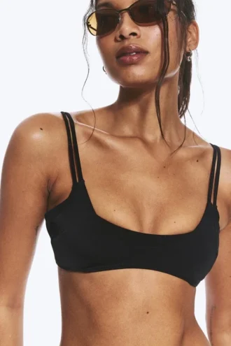 Strappy Layered Bikini Top – Black