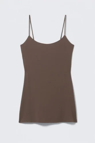 Strappy Mini Slip Dress – Dark Brown