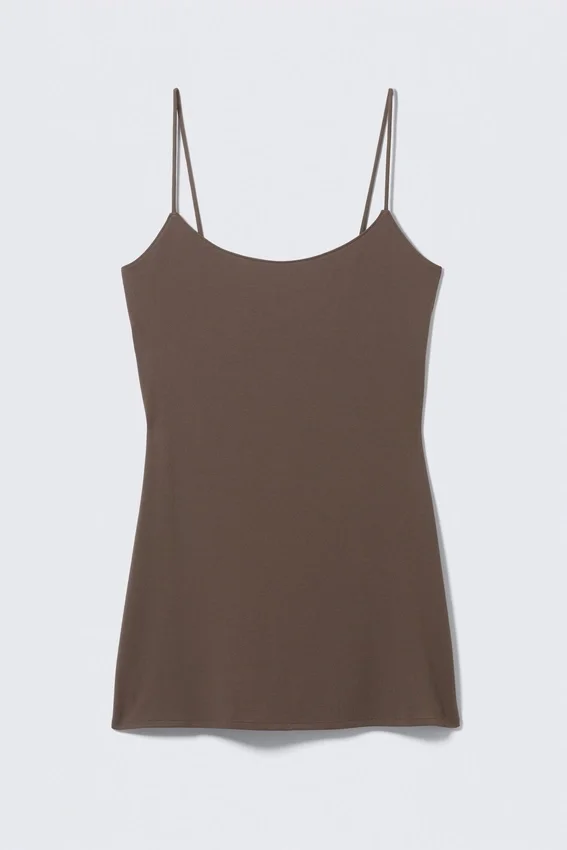 Strappy Mini Slip Dress – Dark Brown Strappy Mini Slip Dress – Dark Brown