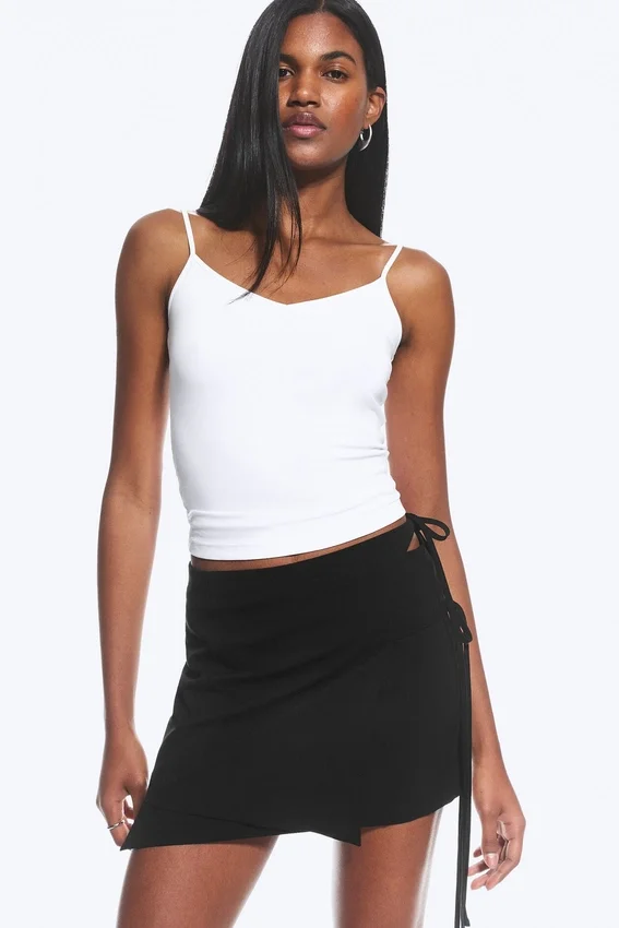 Strappy Mini Wrap Skirt – Black Strappy Mini Wrap Skirt – Black