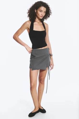 Strappy Mini Wrap Skirt – Dark Grey Melange