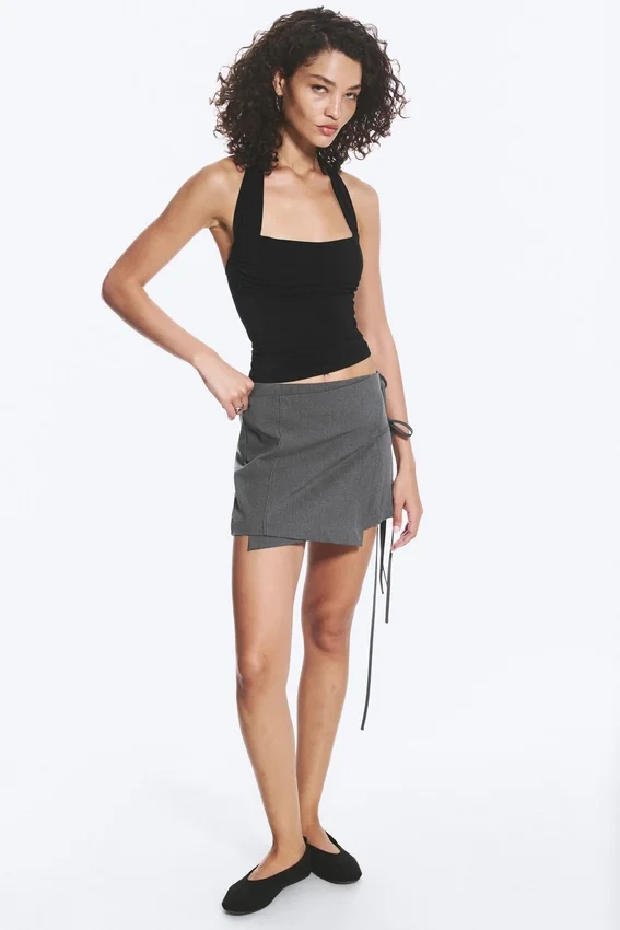Strappy Mini Wrap Skirt – Dark Grey Melange Strappy Mini Wrap Skirt – Dark Grey Melange