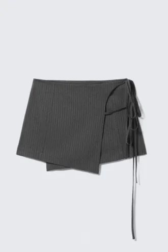 Strappy Mini Wrap Skirt – Dark Grey Melange