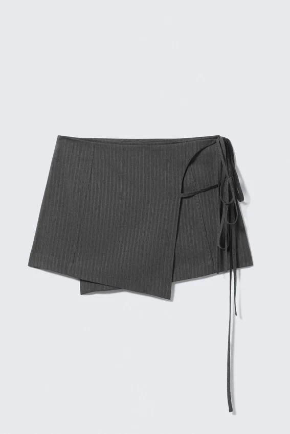 Strappy Mini Wrap Skirt – Dark Grey Melange Strappy Mini Wrap Skirt – Dark Grey Melange