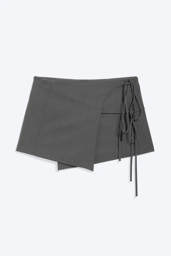 Strappy Mini Wrap Skirt – Dark Grey Melange Strappy Mini Wrap Skirt – Dark Grey Melange