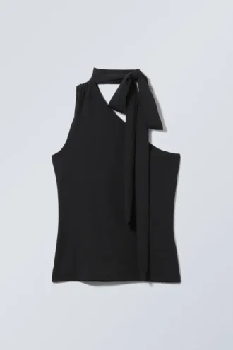 Strappy One-Shoulder Top – Black