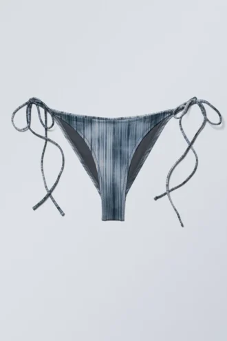 Strappy Printed Bikini Bottoms – Striped Dark Blue