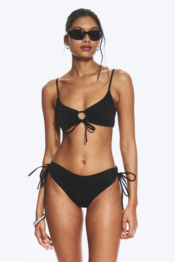 Strappy Side Tie Bikini Bottoms – Black Strappy Side Tie Bikini Bottoms – Black