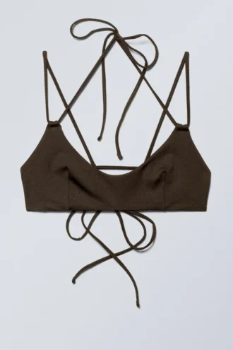 Strappy Tie-Back Bikini Top – Dark Brown