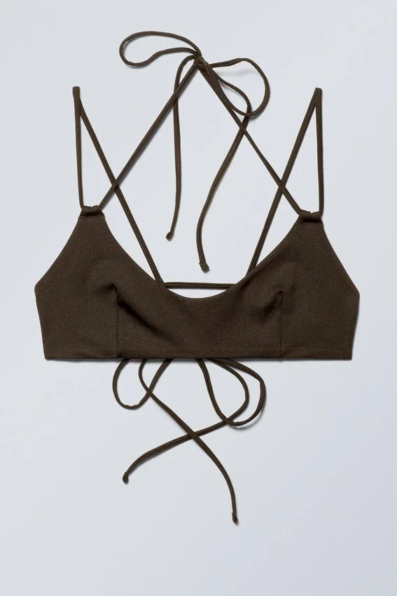 Strappy Tie-Back Bikini Top – Dark Brown Strappy Tie-Back Bikini Top – Dark Brown