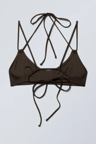 Strappy Tie-Back Bikini Top – Dark Brown