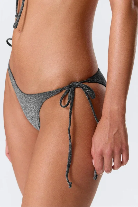 Strappy Tie Bikini Bottoms – Dark Grey – Glitter Strappy Tie Bikini Bottoms – Dark Grey – Glitter